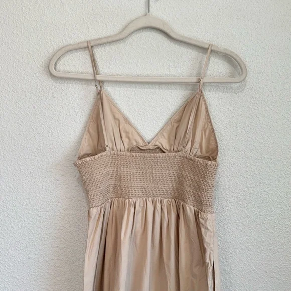 Zara Poplin Midi Dress Womens‎ Large Tan Minimalist Boho Embroidered Vacation - Picture 7 of 10
